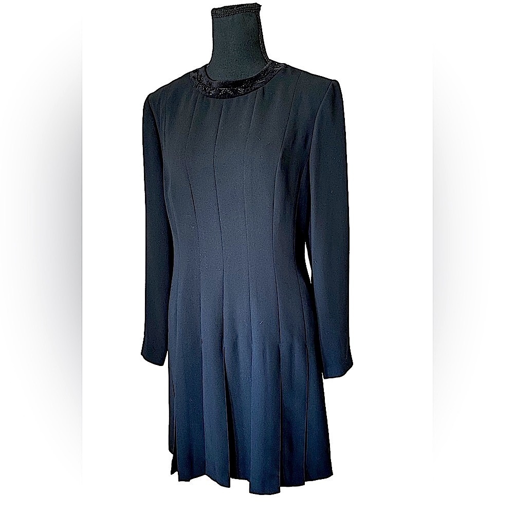 Vintage Cynthia Howie Drop Waist Pleated Dress Rhinestones Size 10P Goth…